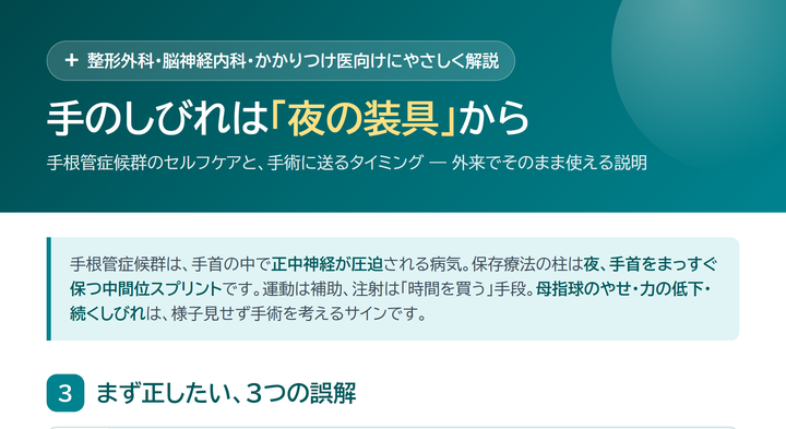 手根管症候群のセルフケアと受診の目安を1枚に サムネイル