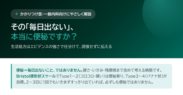 その「毎日出ない」、便秘ですか？｜慢性便秘の生活指導 ― 食物繊維・排便姿勢・排便習慣と危険サイン サムネイル