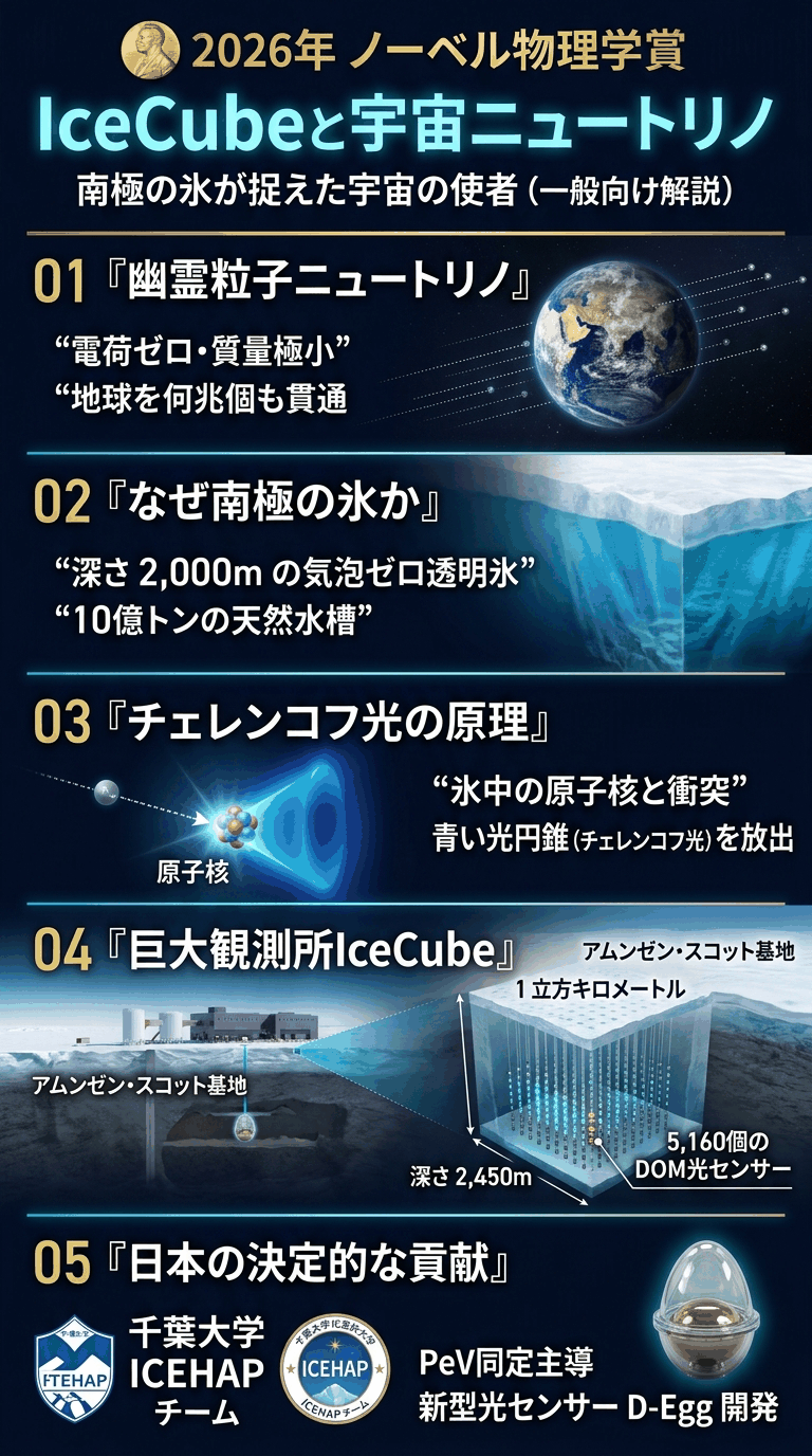 2026年ノーベル物理学賞「IceCubeと高エネルギー宇宙ニュートリノ」を