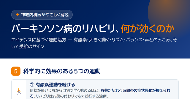 パーキンソン病のリハビリ、何が効くのか｜エビデンスに基づく運動処方 サムネイル